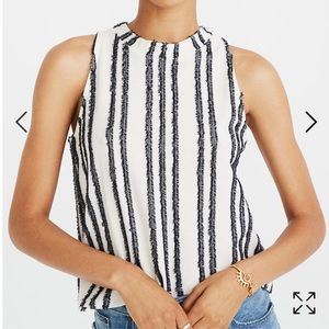 Texture & thread mockneck swing top in stripe